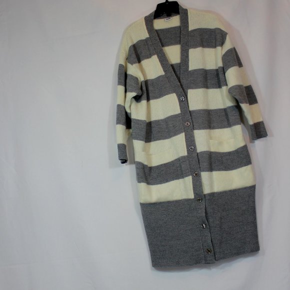 VTG Lucia Grey White Stripes  Cardigan button down  Wool Blended Size Large (12) - Picture 2 of 11